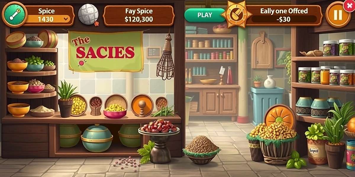 Spice Explorer Market Gameplay Spice Explorer gameplay showing a market scene with various spices
